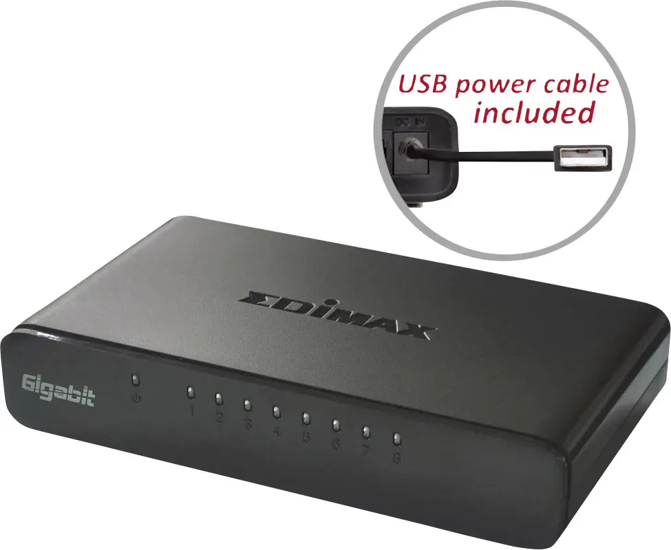 Комутатор EDIMAX ES-5800G V2, 1000 Мбіт/с, 8 портів RJ45, Auto-MDI/MDI-X