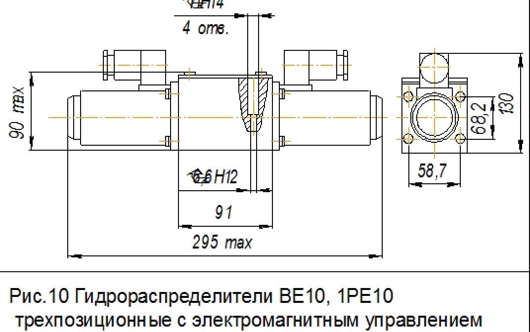 Габаритные и присоединительные размеры в мм гидрораспределителей ВЕ10