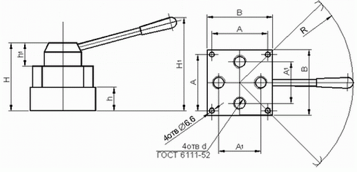 Размеры крановых распределителей В71-24М-01, В71-24М-02, В71-23М-01, В71-23М-02, В71-22М-01, В71-22М-02