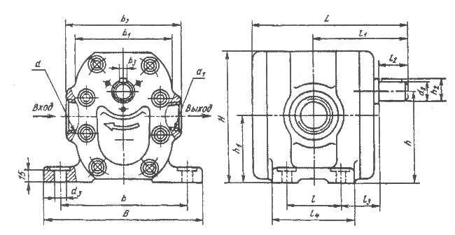 Габаритные и присоединительные размеры насосов Г11-22(А), Г11-23(А), Г11-24(А), Г11-25(А)