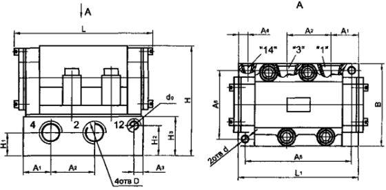 Габаритные и присоединительные размеры пневмораспределителей В63