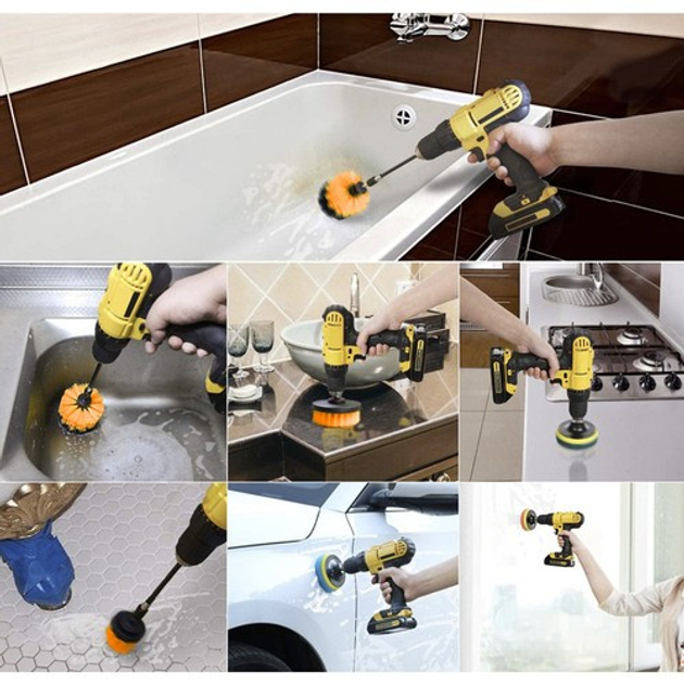 Фото Щетки насадки на шуруповерт для уборки чистки автомобиля BIGSTREN, 21802