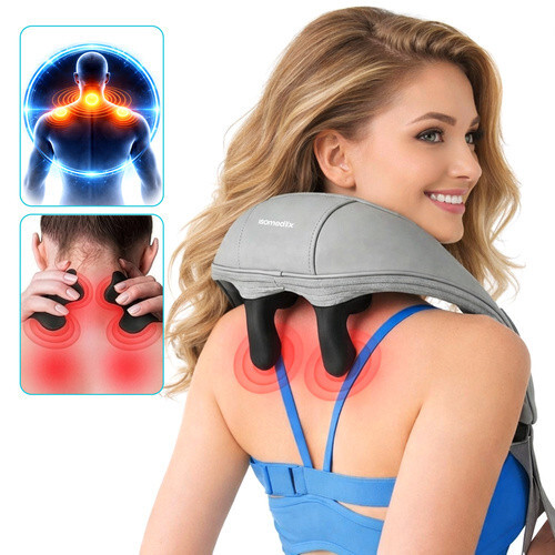 Характеристики Массажер для шеи Shiatsu беспроводной с подогревом, 22.2W, USB-C, автоотключение, черный. ISOMEDIX