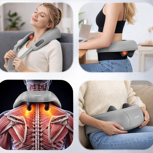 Описание Массажер для шеи Shiatsu беспроводной с подогревом, 22.2W, USB-C, автоотключение, черный. ISOMEDIX 27467