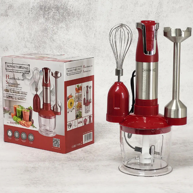 Описание Блендер погружной домашний 3 в 1 ROYALTY LINE RL- ESMS 800 RED