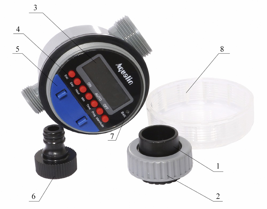 Конструкция автоматического таймера полива модели Aqualin