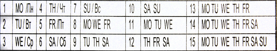 Комбинации полива по дням недели