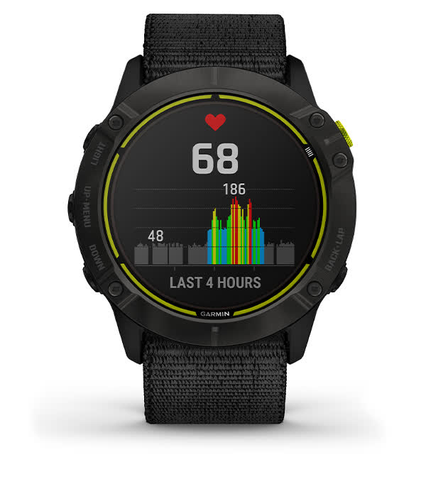 Оптичний пульсометр у Garmin Enduro визначає інтенсивність ваших фізичних занять, а також варіабельність частоти пульсу Оптичний пульсометр у Garmin Enduro визначає інтенсивність ваших фізичних занять, а також варіабельність частоти пульсу