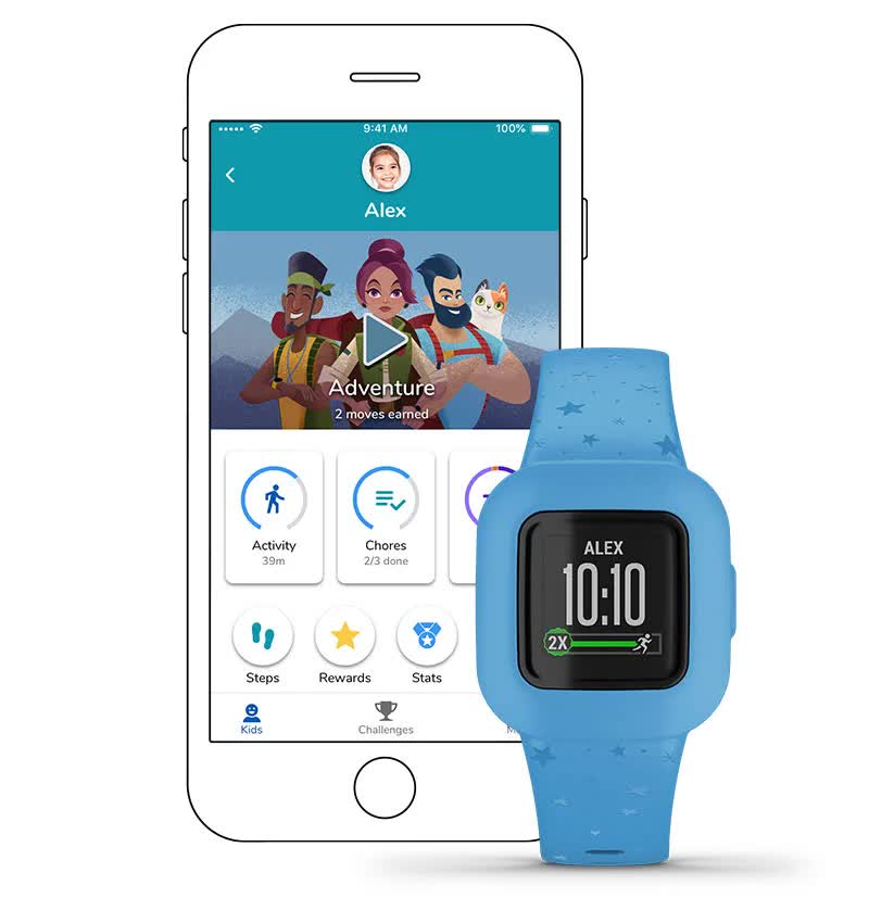 За допомогою додатка Garmin Jr. батьки можуть переглядати активність, обов’язки дитини та інші дані За допомогою додатка Garmin Jr. батьки можуть переглядати активність, обов’язки дитини та інші дані