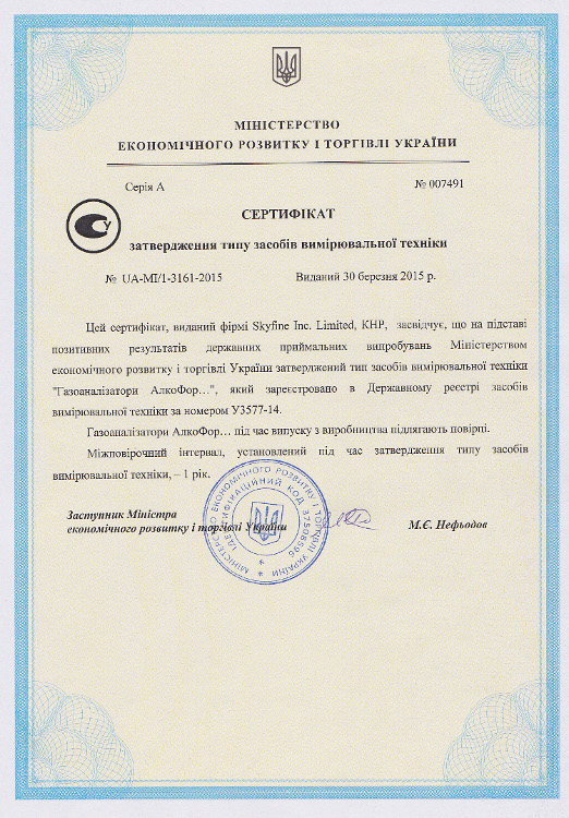 Сертификат утверждения типа средств измерительной техники