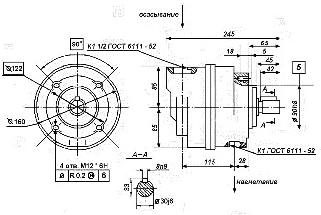 Размеры насосов БГ12-24, БГ12-25