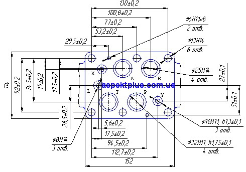 Габаритные и присоединительные размеры гидрораспределителей 1Р323АЛ, 1Р323БЛ, 1Р323АЕ, 1Р323БЕ
