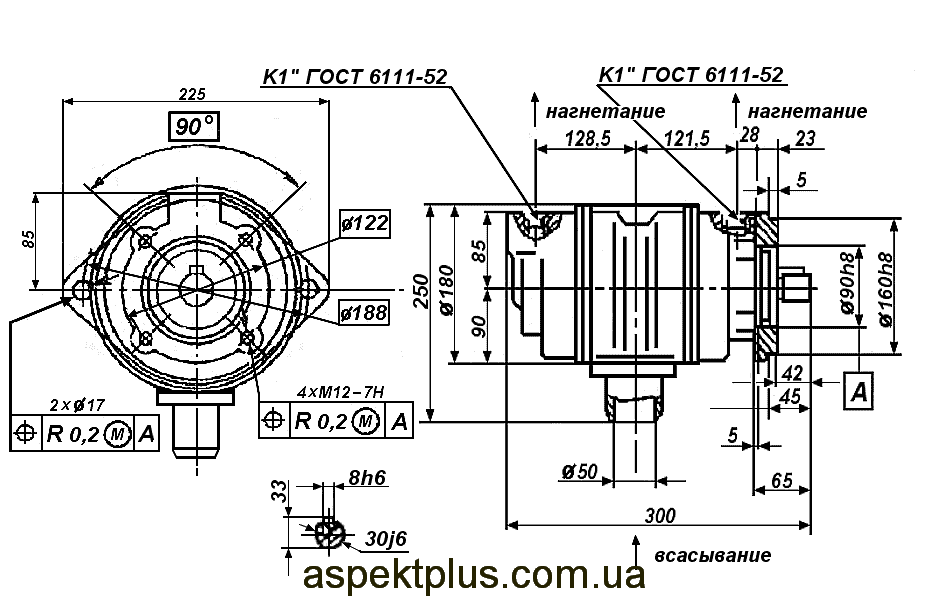 Габаритные и присоединительные размеры насосов 50Г12-24, 50Г12-25, 70Г12-24, 70Г12-25, 100Г12-25