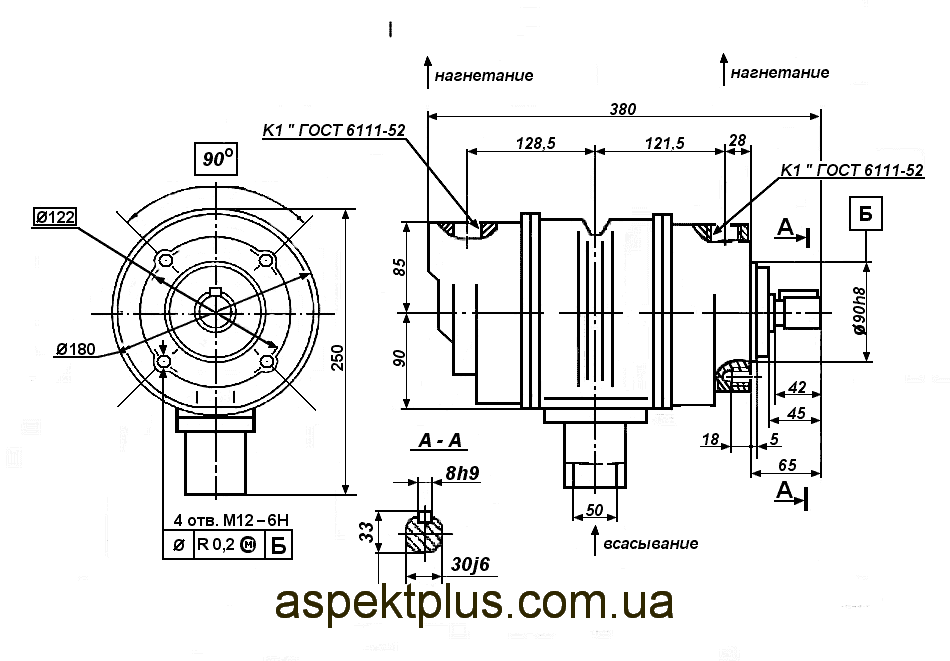 Размеры насосов (габарит 2+2) (50,70,100)БГ12-24(А)М, (50,70,100)БГ12-25АМ
