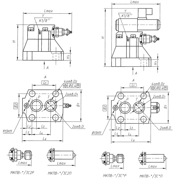 Габаритные и присоединительные размеры МКПВ-10/3 С2, МКПВ-20/3 С2, МКПВ-32/3 С2