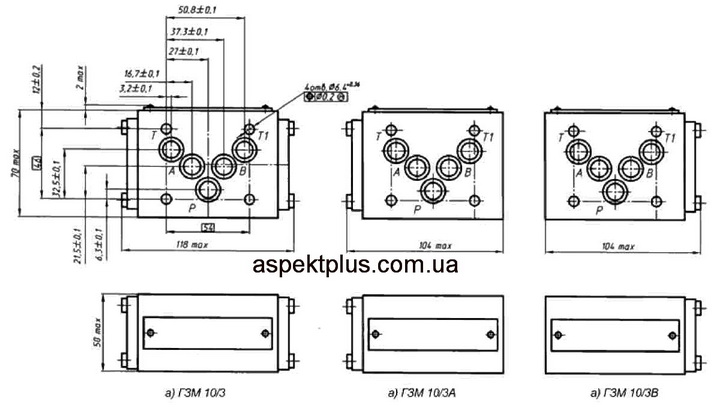 Присоединительные размеры гидрозамков ГЗМ-10/3М