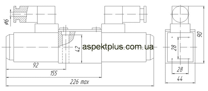 Габаритные и присоединительные размеры гидрораспределителей 1РЕ64, ВЕ6-34, ВЕ6-44, ВЕ6-64