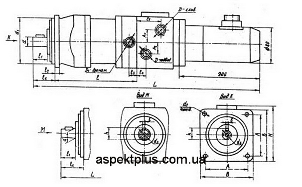 Габаритные и присоединительные размеры гидроусилителей Э32Г18-22К, Э32Г18-23К, Э32Г18-24К