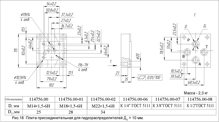 Плиты присоединительные гидрораспределителей ВЕ10, 1РЕ10, РХ10, ПЕ10