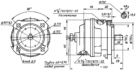 Чертёж насоса серии БГ12-4 (однопоточного)