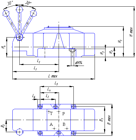 Габаритные и присоединительные размеры гидрораспределителей 1Рн203