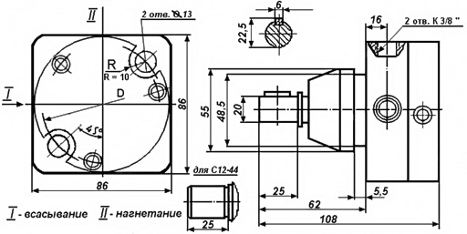 Габаритные и присоединительные размеры насоса С12-44
