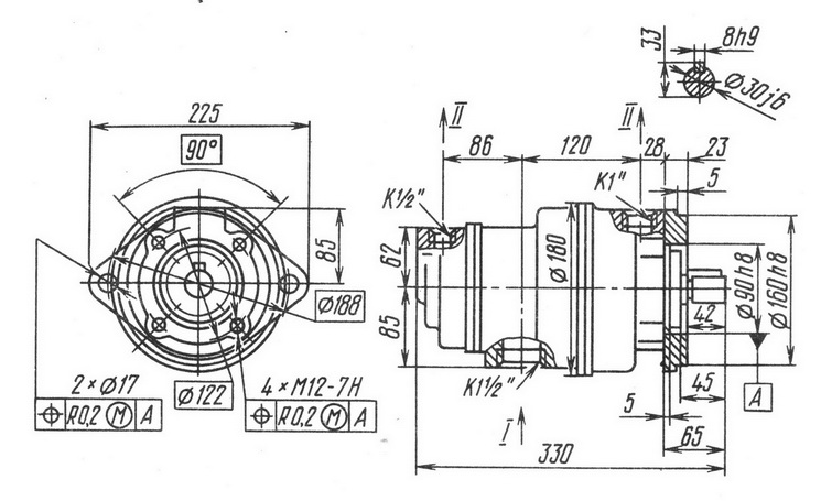 Присоединительные размеры пластинчатых насосов 5Г12 24АМ, 5Г12 24М, 8Г12 24АМ, 12Г12 24АМ, 18Г12 24АМ, 25Г12 24АМ, 35Г12 24АМ, 5Г12 24М, 8Г12 24М, 12Г12 24М, 18Г12 24М, 25Г12 24М, 35Г12 24М, 5Г12 25АМ, 8Г12 25АМ, 12Г12 25АМ, 18Г12 25АМ, 25Г12 25АМ, 35Г12 25АМ