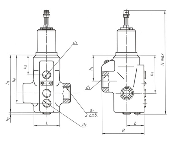 Розміри гідроклапана тиску типу Г54-35 (трубне приєднання)