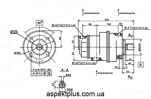 Габаритные и присоединительные размеры насосов 5БГ12-24, 8БГ12-24, 12БГ12-24, 18БГ12-24, 25БГ12-24, 35БГ12-24, 5БГ12-25, 8БГ12-25, 12БГ12-25, 18БГ12-25, 25БГ12-25, 35БГ12-25