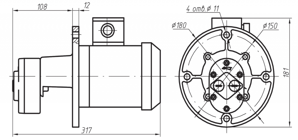 Габаритные и присоединительные размеры агрегатов насосных ВГ11-11, ВГ11-11А