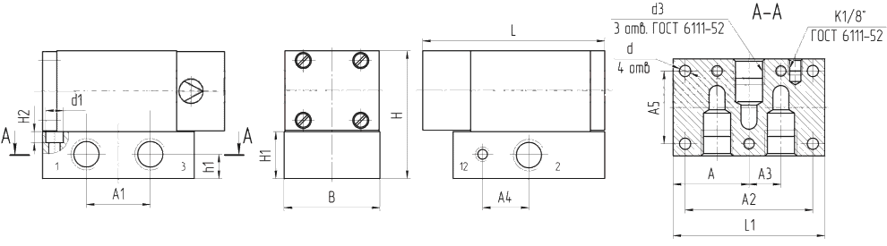 Размеры распределителей П-Р13П-16/10-01, П-Р13П-25/10-01, П-Р13П-40/10-01 стыковое присоединение