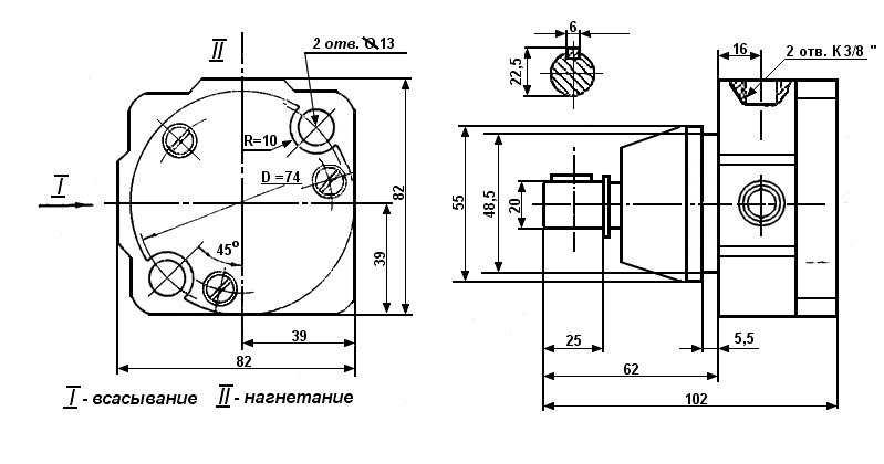 Габаритные и присоединительные размеры насосов С12-54